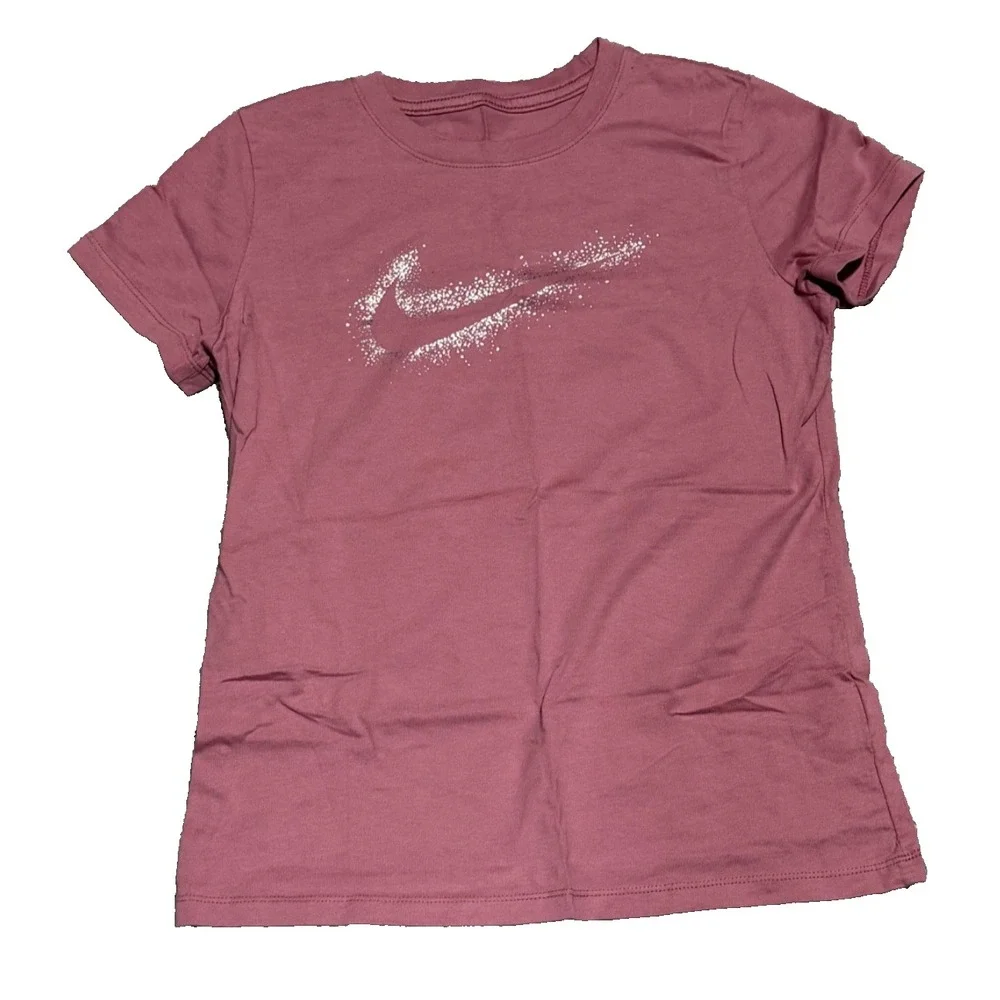 Nike Women's S The Nike Tee DX0584-667 Pink with Silver Logo Swoosh Galaxy NWOT